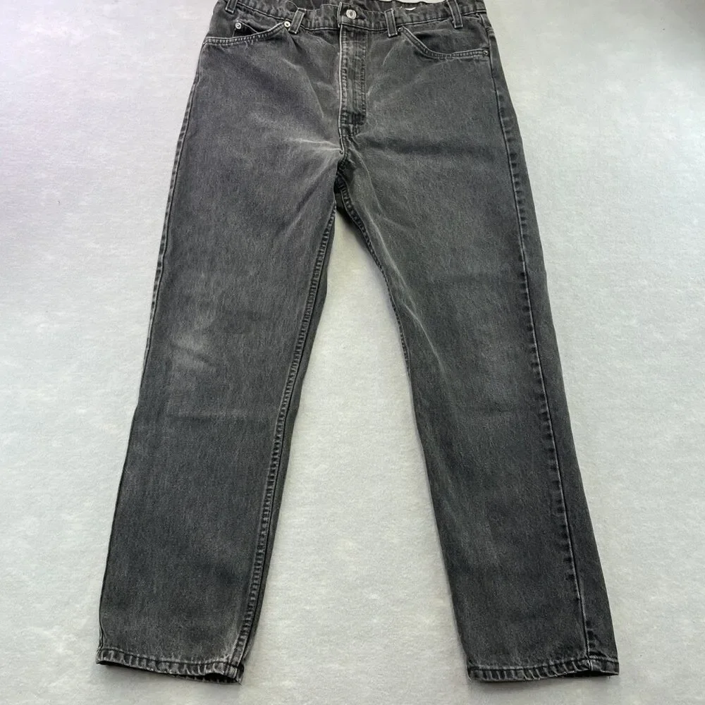 Levis Black Denim 505 Orange Tab Straight Leg Jeans 38x30 Vintage 90s Made USA